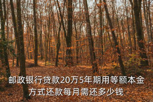 郵政銀行貸款20萬(wàn)5年期用等額本金方式還款每月需還多少錢(qián)