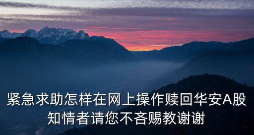 緊急求助怎樣在網(wǎng)上操作贖回華安A股知情者請(qǐng)您不吝賜教謝謝