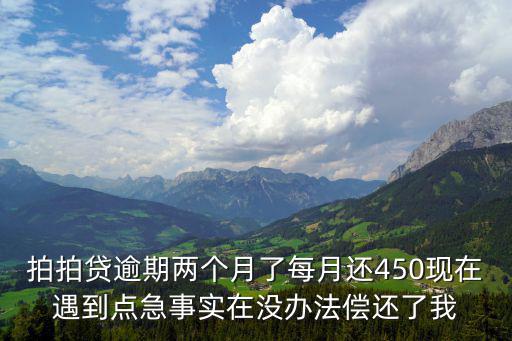拍拍貸逾期后還款怎么辦，拍拍貸逾期兩個(gè)月了每月還450現(xiàn)在遇到點(diǎn)急事實(shí)在沒辦法償還了我