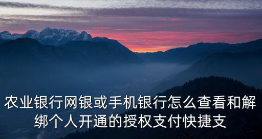 農(nóng)業(yè)銀行網(wǎng)銀或手機銀行怎么查看和解綁個人開通的授權(quán)支付快捷支