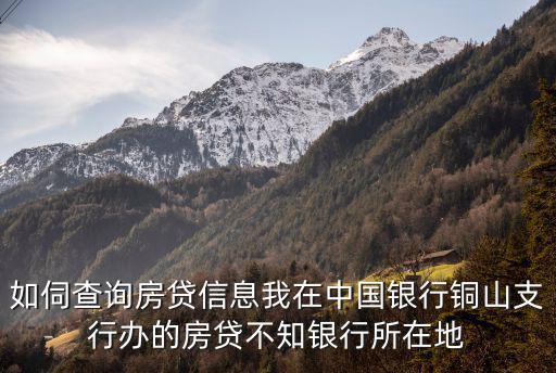 中行房貸按揭怎么查詢，如伺查詢房貸信息我在中國(guó)銀行銅山支行辦的房貸不知銀行所在地