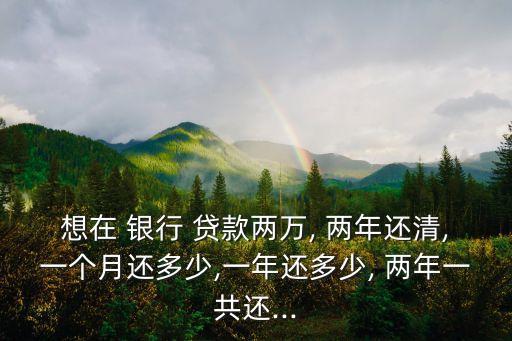 想在 銀行 貸款兩萬(wàn), 兩年還清,一個(gè)月還多少,一年還多少, 兩年一共還...