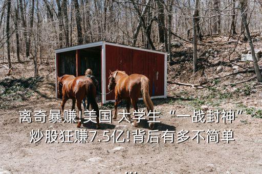 離奇暴賺!美國 大學(xué)生“一戰(zhàn)封神” 炒股狂賺7.5億!背后有多不簡單...