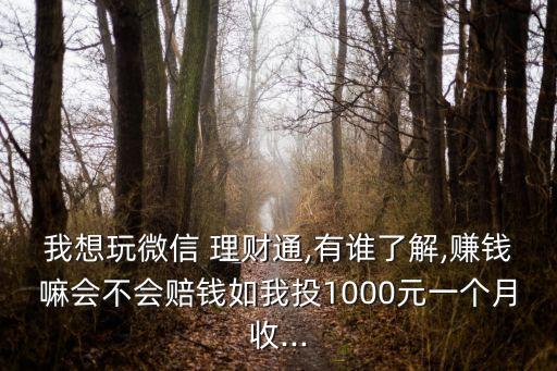 我想玩微信 理財(cái)通,有誰了解,賺錢嘛會(huì)不會(huì)賠錢如我投1000元一個(gè)月收...