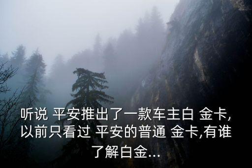 聽說 平安推出了一款車主白 金卡,以前只看過 平安的普通 金卡,有誰了解白金...