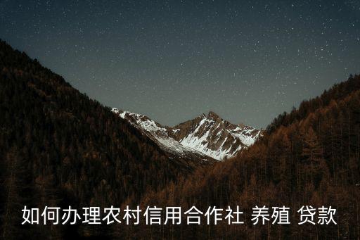 如何辦理農(nóng)村信用合作社 養(yǎng)殖 貸款