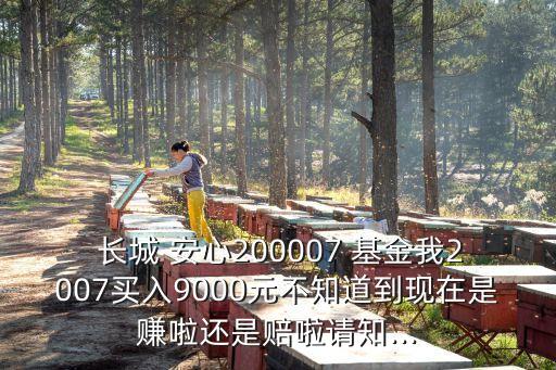  長城 安心200007 基金我2007買入9000元不知道到現(xiàn)在是賺啦還是賠啦請知...