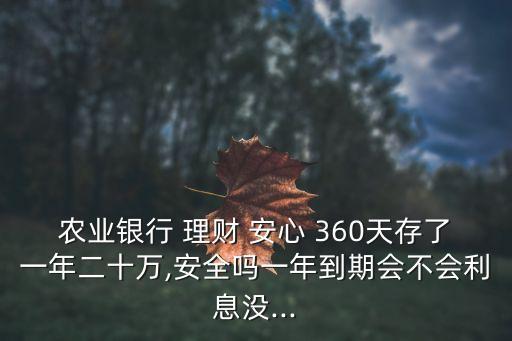 農(nóng)業(yè)銀行 理財(cái) 安心 360天存了一年二十萬(wàn),安全嗎一年到期會(huì)不會(huì)利息沒...
