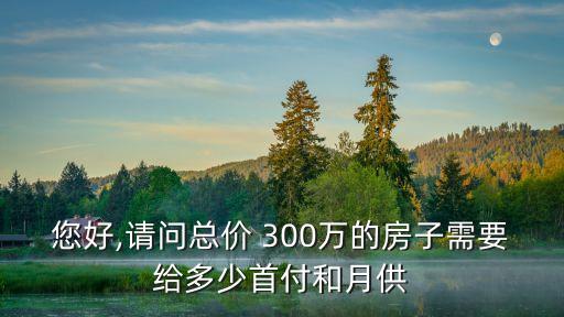 您好,請問總價 300萬的房子需要給多少首付和月供