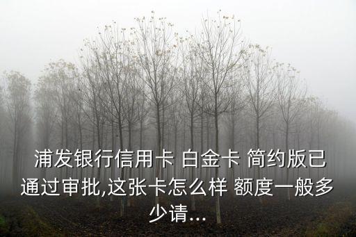  浦發(fā)銀行信用卡 白金卡 簡(jiǎn)約版已通過(guò)審批,這張卡怎么樣 額度一般多少請(qǐng)...