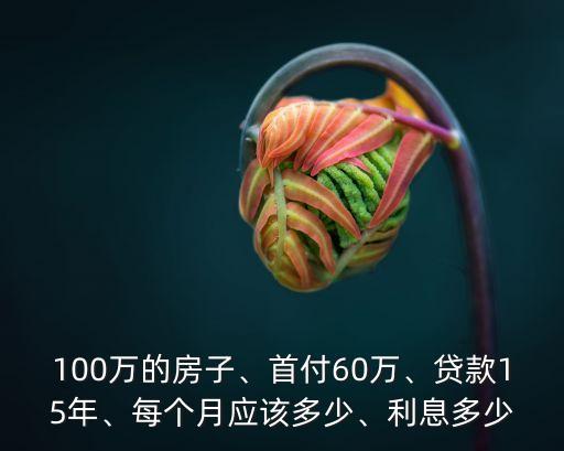 100萬的房子、首付60萬、貸款15年、每個(gè)月應(yīng)該多少、利息多少