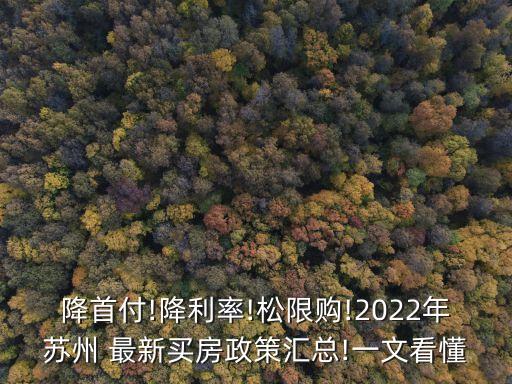 降首付!降利率!松限購(gòu)!2022年蘇州 最新買房政策匯總!一文看懂