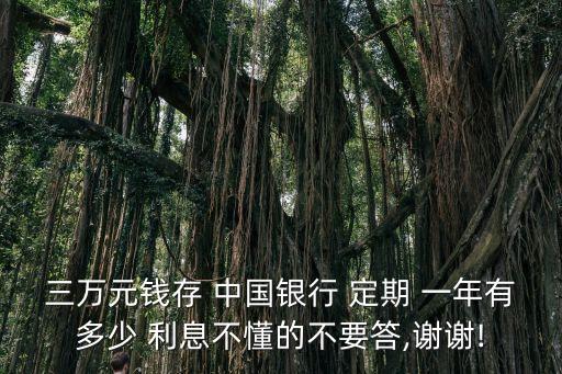 三萬元錢存 中國銀行 定期 一年有多少 利息不懂的不要答,謝謝!