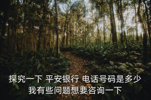 探究一下 平安銀行 電話號(hào)碼是多少我有些問(wèn)題想要咨詢一下