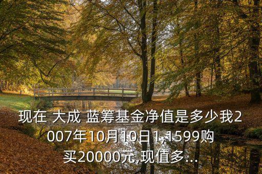 現(xiàn)在 大成 藍(lán)籌基金凈值是多少我2007年10月10日1,1599購買20000元,現(xiàn)值多...