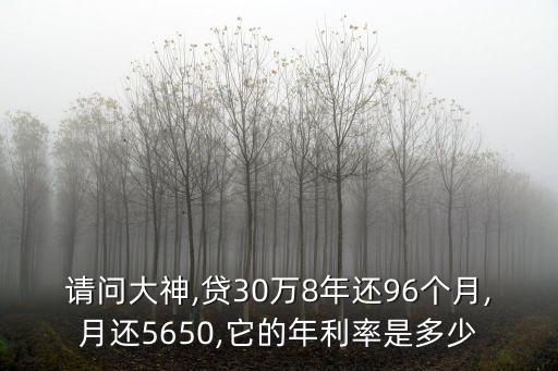 請問大神,貸30萬8年還96個月,月還5650,它的年利率是多少