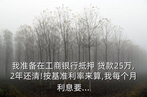 我準(zhǔn)備在工商銀行抵押 貸款25萬(wàn),2年還清!按基準(zhǔn)利率來(lái)算,我每個(gè)月利息要...