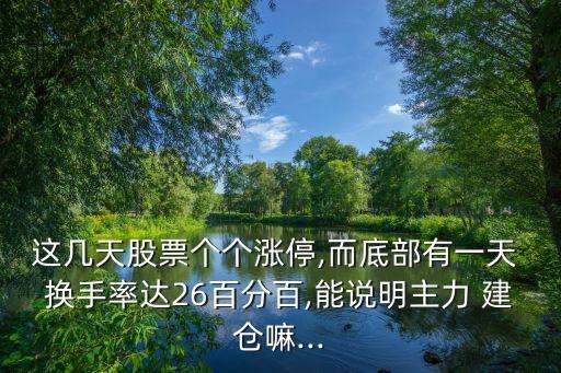 這幾天股票個個漲停,而底部有一天 換手率達(dá)26百分百,能說明主力 建倉嘛...