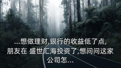 ...想做理財(cái),銀行的收益低了點(diǎn),朋友在 盛世匯海投資了,想問(wèn)問(wèn)這家公司怎...