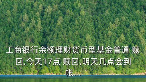 工商銀行余額理財(cái)貨幣型基金普通 贖回,今天17點(diǎn) 贖回,明天幾點(diǎn)會(huì)到帳...
