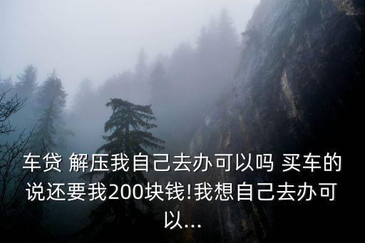 車貸 解壓我自己去辦可以嗎 買車的說(shuō)還要我200塊錢!我想自己去辦可以...