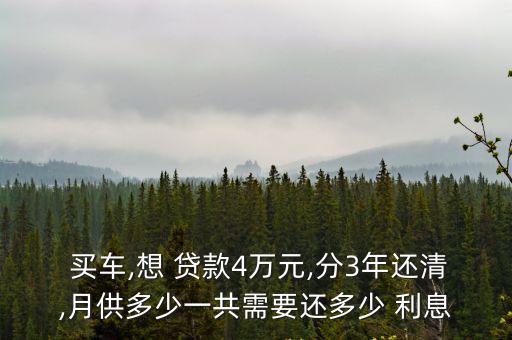  買車,想 貸款4萬元,分3年還清,月供多少一共需要還多少 利息