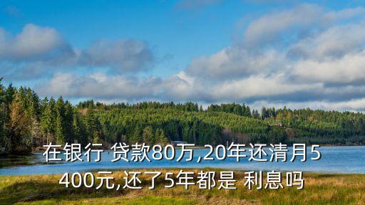 在銀行 貸款80萬(wàn),20年還清月5400元,還了5年都是 利息嗎