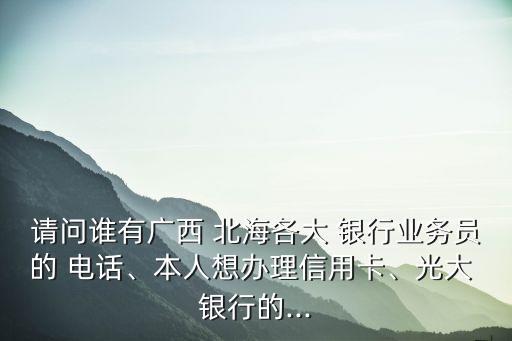請問誰有廣西 北海各大 銀行業(yè)務員的 電話、本人想辦理信用卡、光大 銀行的...