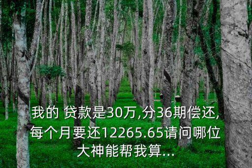 我的 貸款是30萬,分36期償還,每個月要還12265.65請問哪位大神能幫我算...