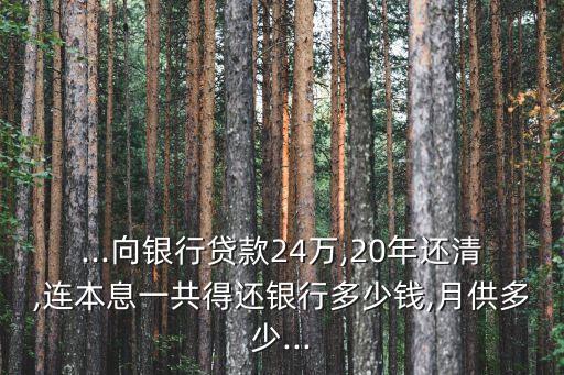 ...向銀行貸款24萬,20年還清,連本息一共得還銀行多少錢,月供多少...