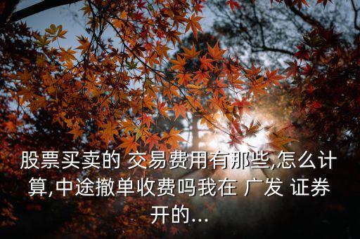 股票買賣的 交易費(fèi)用有那些,怎么計算,中途撤單收費(fèi)嗎我在 廣發(fā) 證券開的...