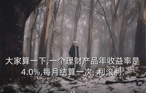大家算一下,一個(gè)理財(cái)產(chǎn)品年收益率是4.0%,每月結(jié)算一次, 利滾利...