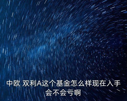 中歐 雙利A這個基金怎么樣現(xiàn)在入手會不會虧啊