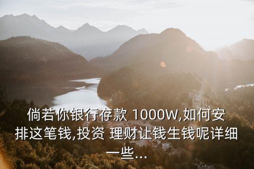 倘若你銀行存款 1000W,如何安排這筆錢(qián),投資 理財(cái)讓錢(qián)生錢(qián)呢詳細(xì)一些...