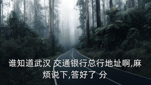 誰(shuí)知道武漢 交通銀行總行地址啊,麻煩說(shuō)下,答好了 分