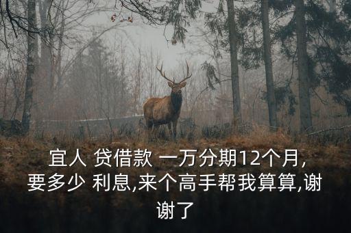  宜人 貸借款 一萬分期12個月,要多少 利息,來個高手幫我算算,謝謝了