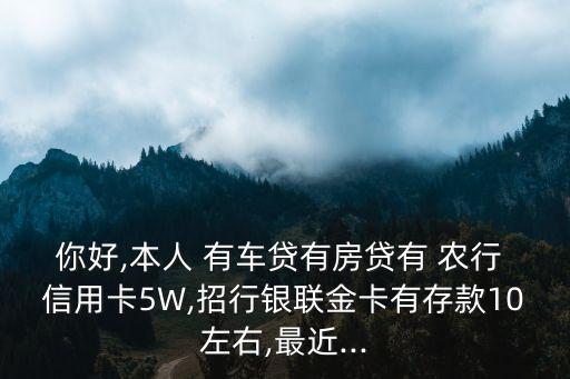 你好,本人 有車貸有房貸有 農(nóng)行 信用卡5W,招行銀聯(lián)金卡有存款10左右,最近...