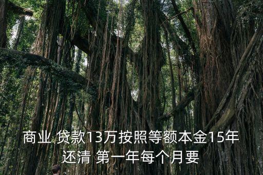 商業(yè) 貸款13萬(wàn)按照等額本金15年還清 第一年每個(gè)月要