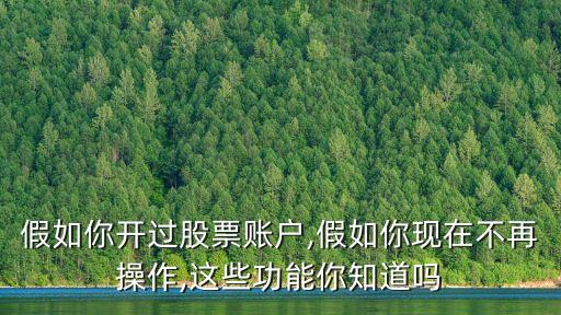假如你開過股票賬戶,假如你現(xiàn)在不再操作,這些功能你知道嗎