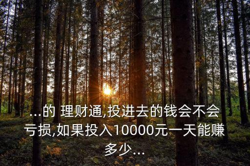 ...的 理財(cái)通,投進(jìn)去的錢會(huì)不會(huì)虧損,如果投入10000元一天能賺多少...