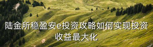 陸金所穩(wěn)盈安e投資攻略如何實現(xiàn)投資收益最大化