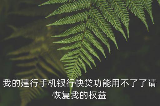 我的建行手機(jī)銀行快貸功能用不了了請恢復(fù)我的權(quán)益