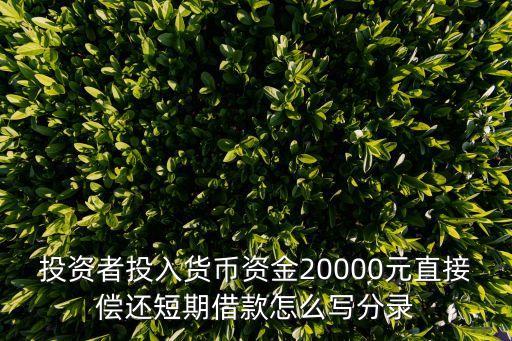 投資者投入貨幣資金20000元直接償還短期借款怎么寫分錄