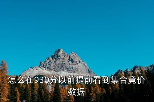 集合競價(jià)怎么看，怎么在930分以前提前看到集合竟價(jià)數(shù)據(jù)