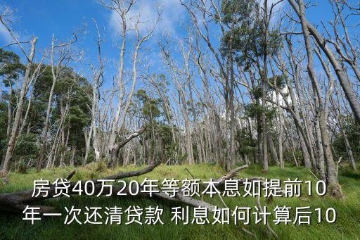貸款40萬(wàn)后幾年還十萬(wàn)怎么算，房貸40萬(wàn)20年等額本息如提前10年一次還清貸款 利息如何計(jì)算后10