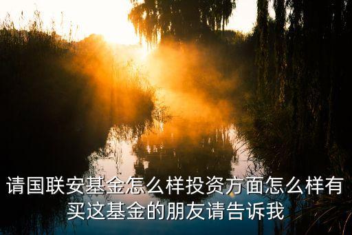 請(qǐng)國聯(lián)安基金怎么樣投資方面怎么樣有買這基金的朋友請(qǐng)告訴我