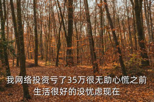 我網(wǎng)絡(luò)投資虧了35萬(wàn)很無(wú)助心慌之前生活很好的沒(méi)憂慮現(xiàn)在