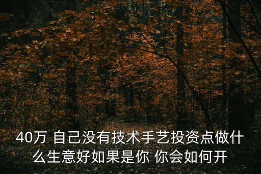 40萬(wàn) 自己沒(méi)有技術(shù)手藝投資點(diǎn)做什么生意好如果是你 你會(huì)如何開(kāi)