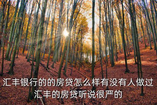 匯豐銀行的的房貸怎么樣有沒有人做過匯豐的房貸聽說很嚴(yán)的