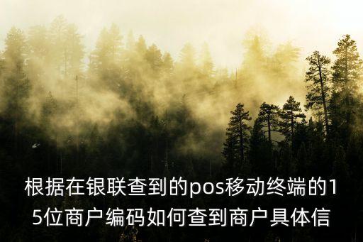 根據(jù)在銀聯(lián)查到的pos移動終端的15位商戶編碼如何查到商戶具體信
